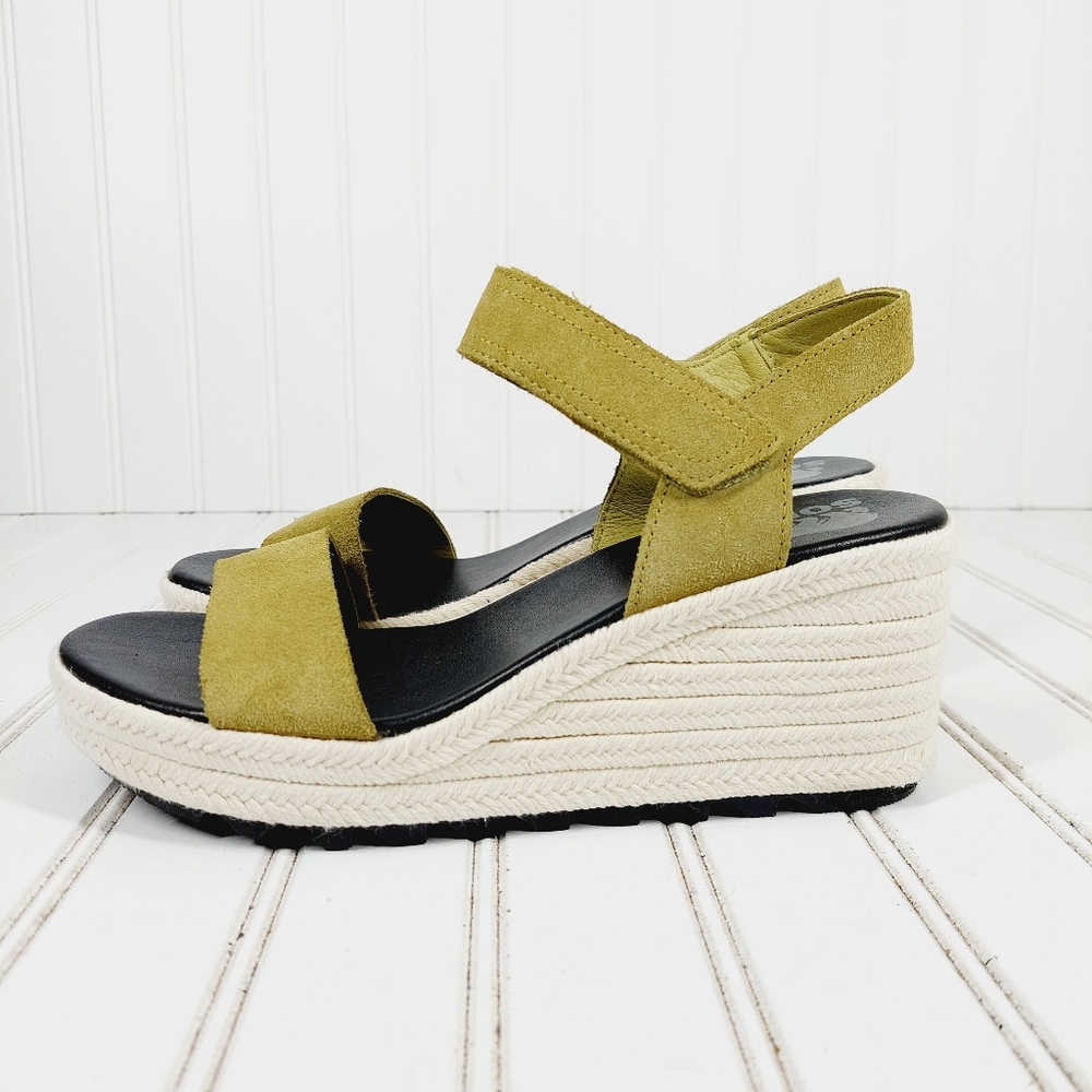 Sorel Olive Green Suede Espadrille Wedge Sandals